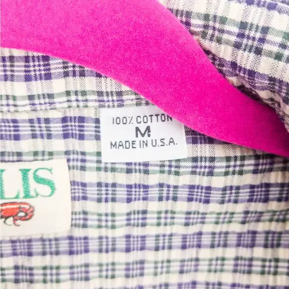 Perlis Seersucker Shirt Men's Medium Short Sleeve Button Down Blue Green Stripes - Picture 8 of 13